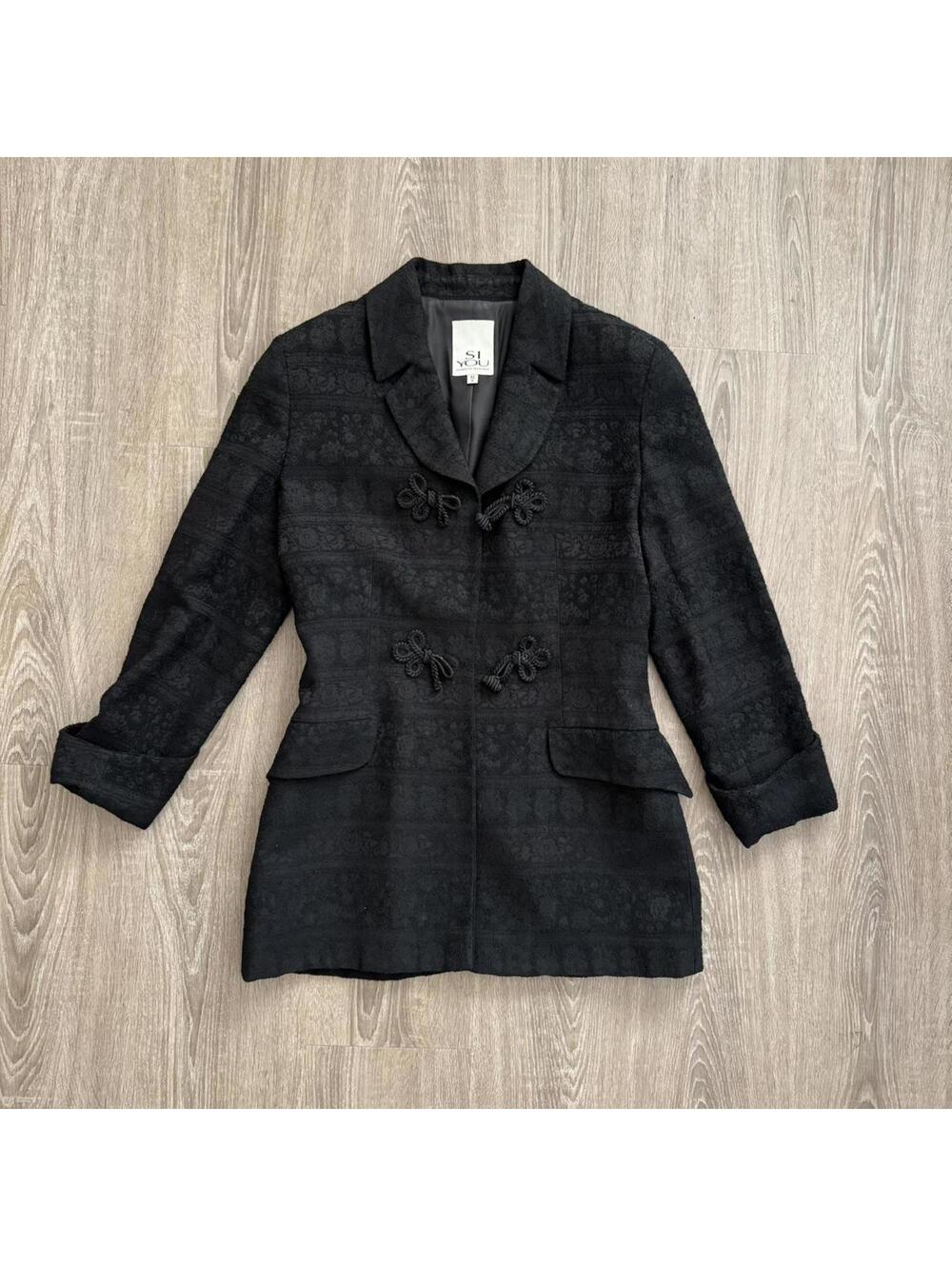 Si You Black Patterned Women's Blazer with Toggle Closures